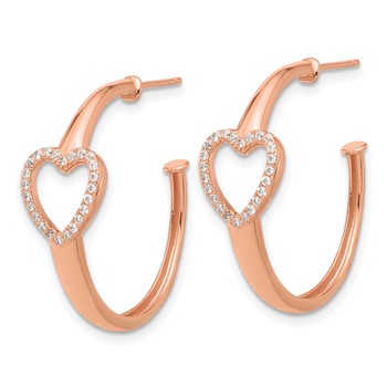 Sterling Silver Rose-tone CZ Heart Post Hoop Earrings — alternate view