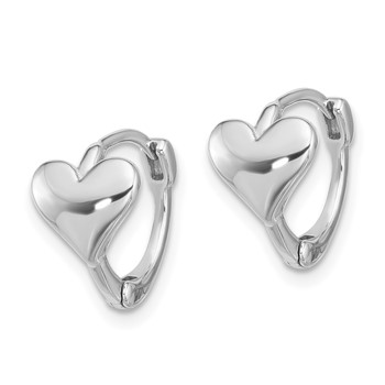 Sterling Silver Rhodium-plated Heart Hinged Hoop Earrings — alternate view