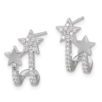Sterling Silver Rhodium-plated CZ Star Cuff Post Earrings — alternate view