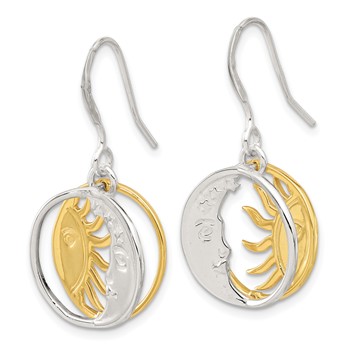 Sterling Silver Gold-tone Sun and Moon Dangle Earrings — alternate view