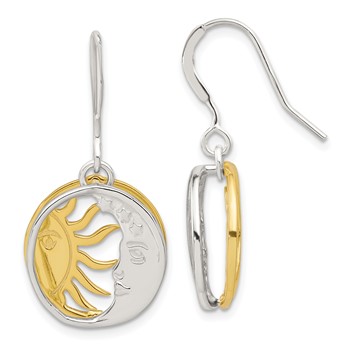 Sterling Silver Gold-tone Sun and Moon Dangle Earrings
