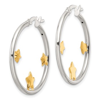 Sterling Silver and Gold-tone Stars Hoop Earrings — alternate view