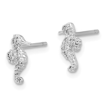 Sterling Silver Rhodium-plated Polished CZ Seahorse Post Earrings — alternate view