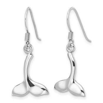 Sterling Silver Rhodium-Plated Polished Whale Tail Dangle Earrings — alternate view