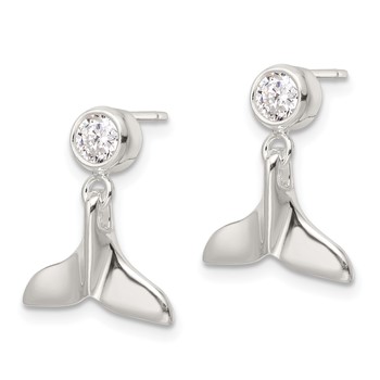 Sterling Silver Polished CZ Whale Tail Post Dangle Earrings — alternate view