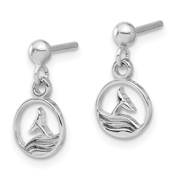 Sterling Silver Rhodium-plated Whale/Dolphin Tail Post Dangle Drop Earrings — alternate view