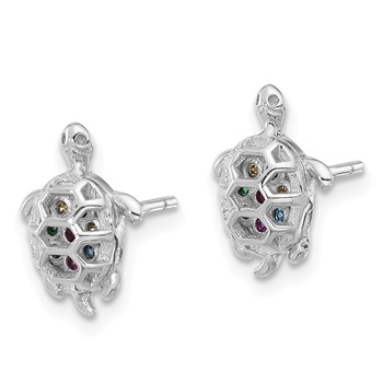 Sterling Silver Rhodium-plated Polished Multi-color CZ Turtle Post Earrings — alternate view