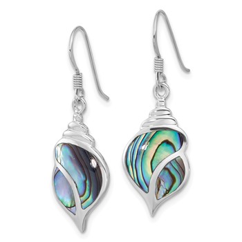 Sterling Silver Rhodium-Plated Polished Abalone Dangle Shell Earrings — alternate view
