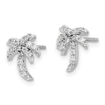 Sterling Silver Rhodium-plated CZ Palm Tree Post Earrings — alternate view