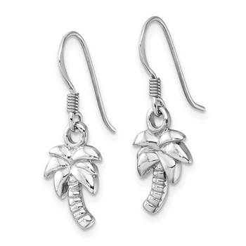 Sterling Silver Rhodium-Plated Polished Palm Tree Dangle Earrings — alternate view