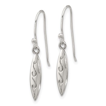 Sterling Silver Polished Etched Waves Pointed Oval Earrings — alternate view