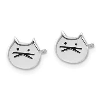 Sterling Silver Rhodium-plated Madi K Enamel Cat Face Post Earrings — alternate view
