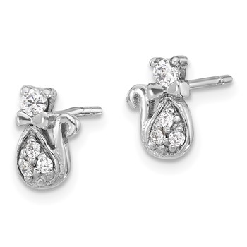 Sterling Silver Rhodium-plated CZ Cat Post Earrings — alternate view