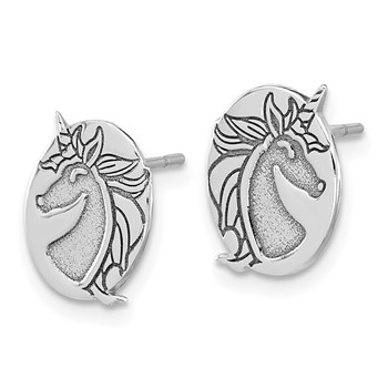 Sterling Silver Rhodium-plated Unicorn Post Earrings — alternate view