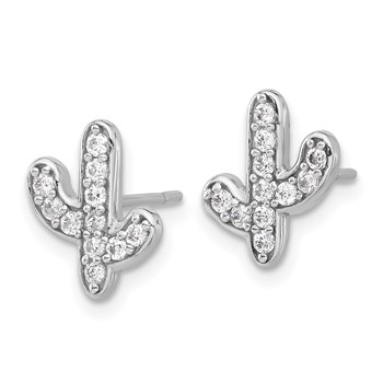 Sterling Silver Rhodium-plated CZ Cactus Post Earrings — alternate view