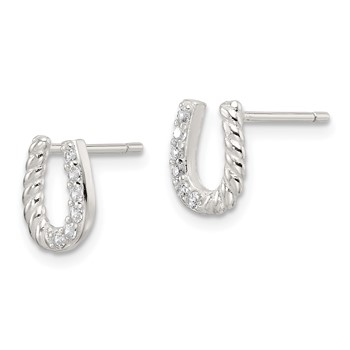 Sterling Silver E-Coating CZ Horseshoe Earrings — alternate view