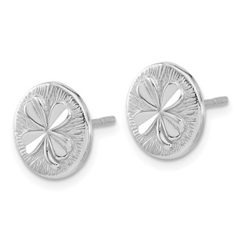 Sterling Silver Rhodium-plated Polished Textured Clover Post Earrings — alternate view