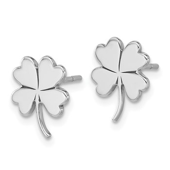 Sterling Silver Rhodium-plated Polished Clover Post Earrings — alternate view