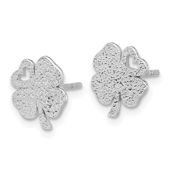 Sterling Silver Rhodium-plated Textured Clover Post Earrings — alternate view