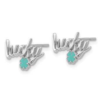 Sterling Silver Rhodium-plated Enamel Clover Lucky Post Earrings — alternate view