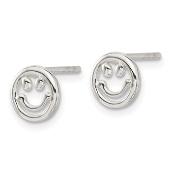 Sterling Silver E-coated Smiley Face Post Earrings — alternate view