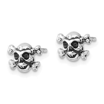 Sterling Silver Rhodium-plated Antiqued Skull and Crossbones Post Earrings — alternate view