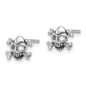 Sterling Silver Rhodium-plated Antiqued Skull and Crossbones Post Earrings — alternate view
