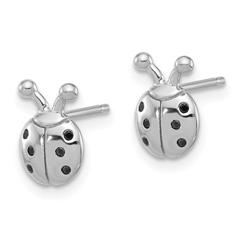 Sterling Silver Flash Platinum-plated Black Spinel Ladybug Post Earrings — alternate view