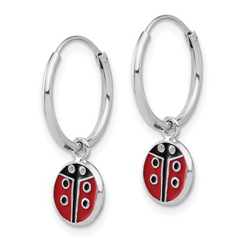 Sterling Silver Rh-plated Enamel Ladybug Dangle Eternity Hoop Earrings — alternate view