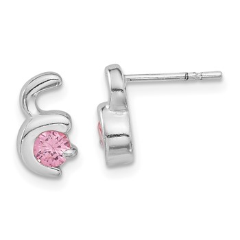Sterling Silver Pink CZ Post Earrings