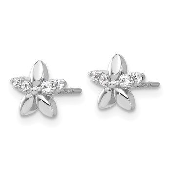 Sterling Silver Rhodium-plated CZ Flower Post Earrings — alternate view