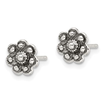 Sterling Silver Oxidized Flower Post Earrings — alternate view