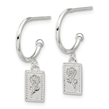 Sterling Silver E-coated Rose Dangle Post Hoop Earrings — alternate view