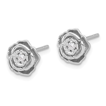 Sterling Silver Rhodium-plated CZ Flower Post Earrings — alternate view