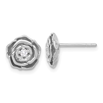 Sterling Silver Rhodium-plated CZ Flower Post Earrings