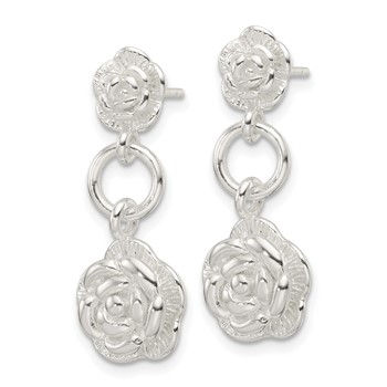 Sterling Silver E-Coating Rose Dangle Post Earrings — alternate view