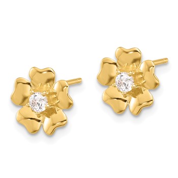 Sterling Silver Gold-tone CZ Flower Post Earrings — alternate view