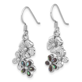 Sterling Silver Rhodium-Plated Polished Abalone Trio Flower Earrings — alternate view