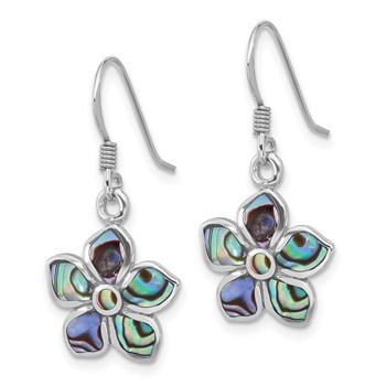 Sterling Silver Rhodium-Plated Polished Abalone Flower Dangle Earrings — alternate view