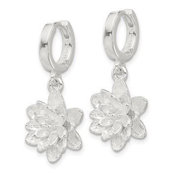 Sterling Silver Lotus Flower Dangle Hinged Hoop Earrings — alternate view