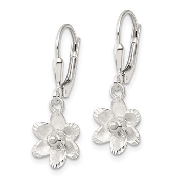 Sterling Silver Satin Polished and D/C Floral Leverback Earrings — alternate view