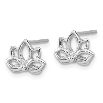 Sterling Silver Rhodium-plated Lotus Flower Post Earrings — alternate view