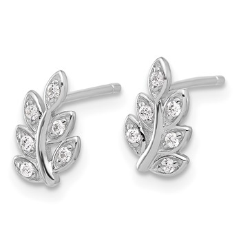 Sterling Silver Rhodium-plated CZ Leaf Post Earrings — alternate view