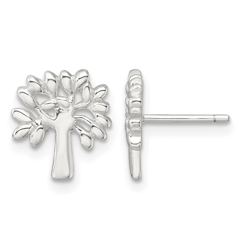 Sterling Silver E-Coating Polished Tree Post Earrings
