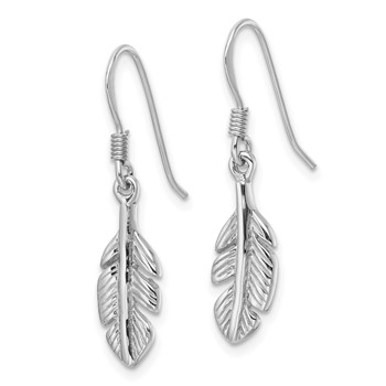 Sterling Silver Rhodium-Plated Polished Feather Dangle Earrings — alternate view