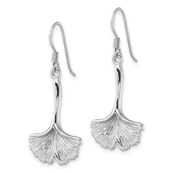 Sterling Silver Rhod-Plated Polished Grooved Ginkgo Leaf Dangle Earrings — alternate view