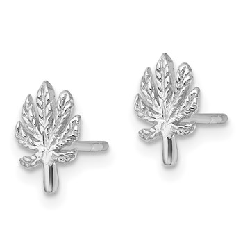 Sterling Silver Rhodium-plated Textured Leaf Post Earrings — alternate view