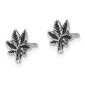 Sterling Silver Rhodium-plated Antiqued Leaf Post Earrings — alternate view