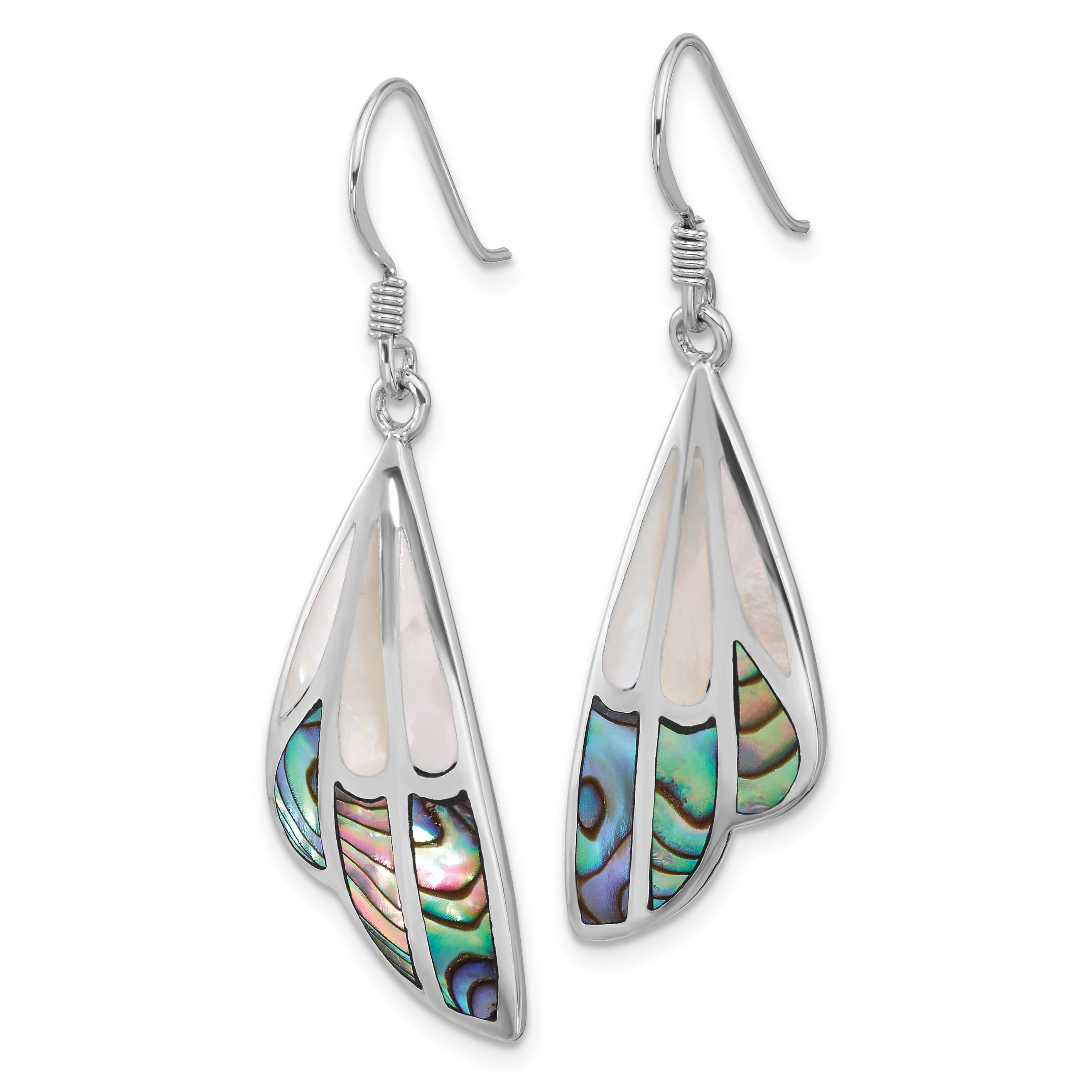 Mother of Pearl Sterling Silver Abalone Earrings 43.1x12mm 925 Rhodium-Plated detailed image 2