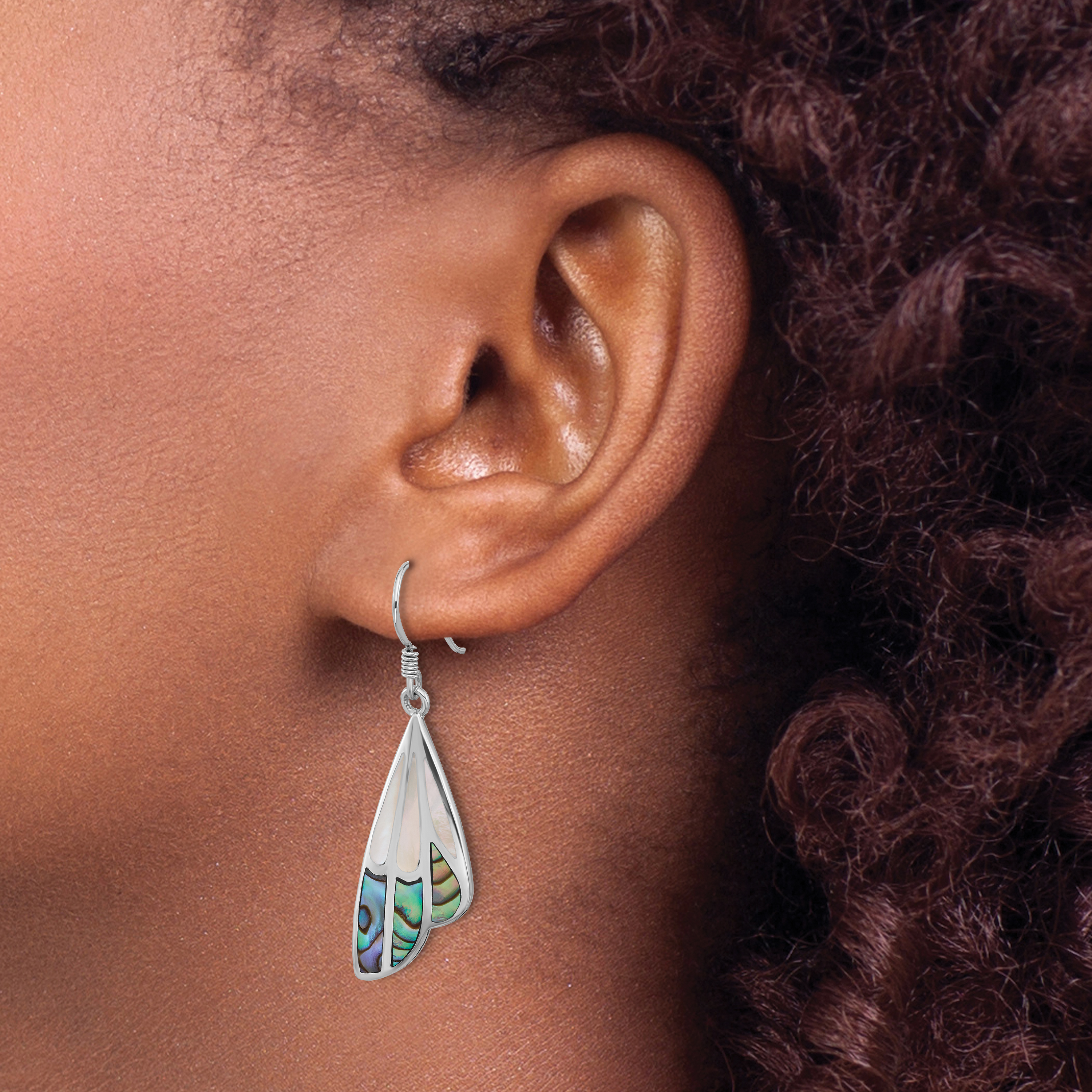 Mother of Pearl Sterling Silver Abalone Earrings 43.1x12mm 925 Rhodium-Plated detailed image 3